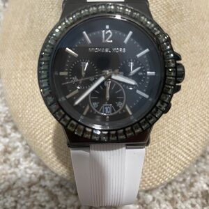Michael Kors Black Dial White Strap Watch